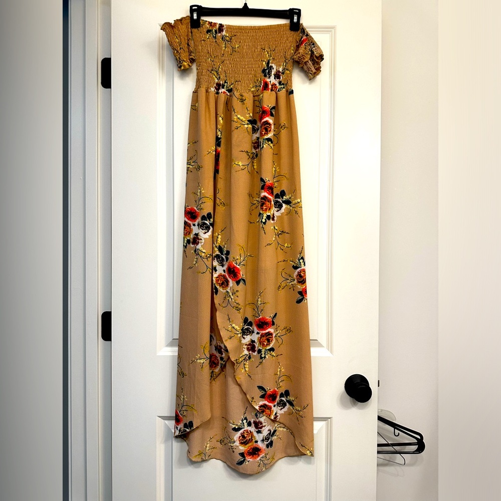 Summer dress high low split in front, wear moveable sleeves up or down